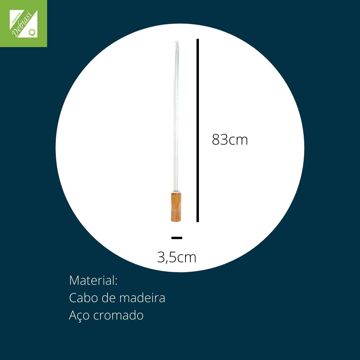 Kit 4 Espetos Churrasco Simples Cabo De Madeira 83cm Aço - 4