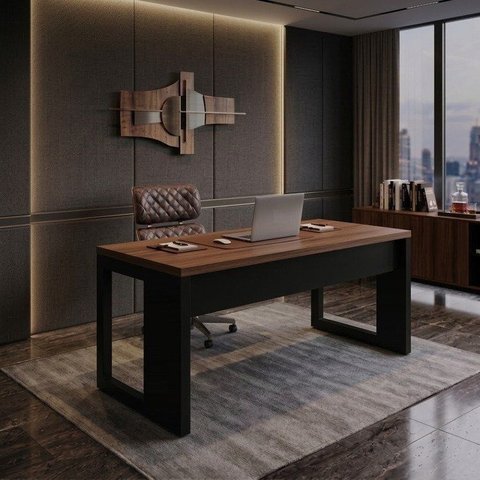 Mesa para Escritório Diretor com Tampo 150cm Preto e Marrom Yescasa