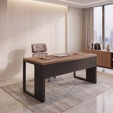 Mesa de Escritório Diretor Escrivaninha 170x70cm Tampo Engrossado Preto e Marrom Yescasa
