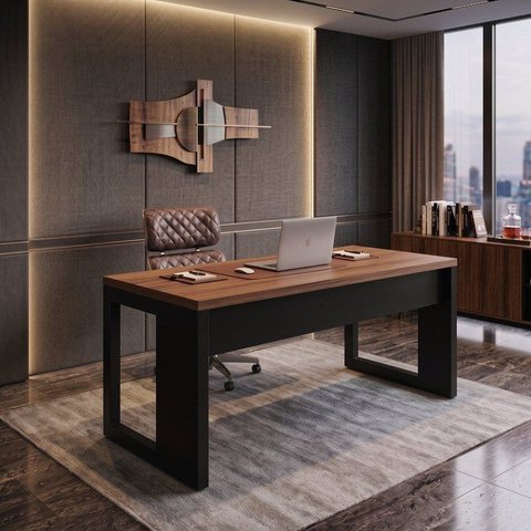 Mesa de Escritório Diretor com Tampo 170cm Preto e Marrom Yescasa
