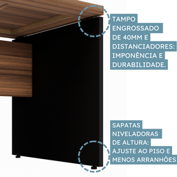 Mesa de Escritório Diretor para Trabalho 170cm Marrom e Preto Yescasa - 6 Mesa de Escritório Diretor para Trabalho 170cm Marrom e Preto Yescasa - 6
