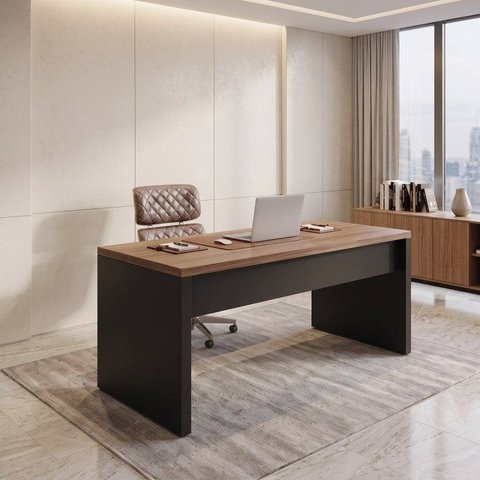 Mesa de Escritório Diretor para Trabalho 170x70cm Marrom e Preto Yescasa