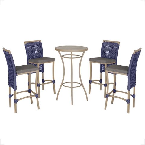 Mesa Bistro e 4 Banquetas Roma Fendi Corda Náutica 11 Trama Original