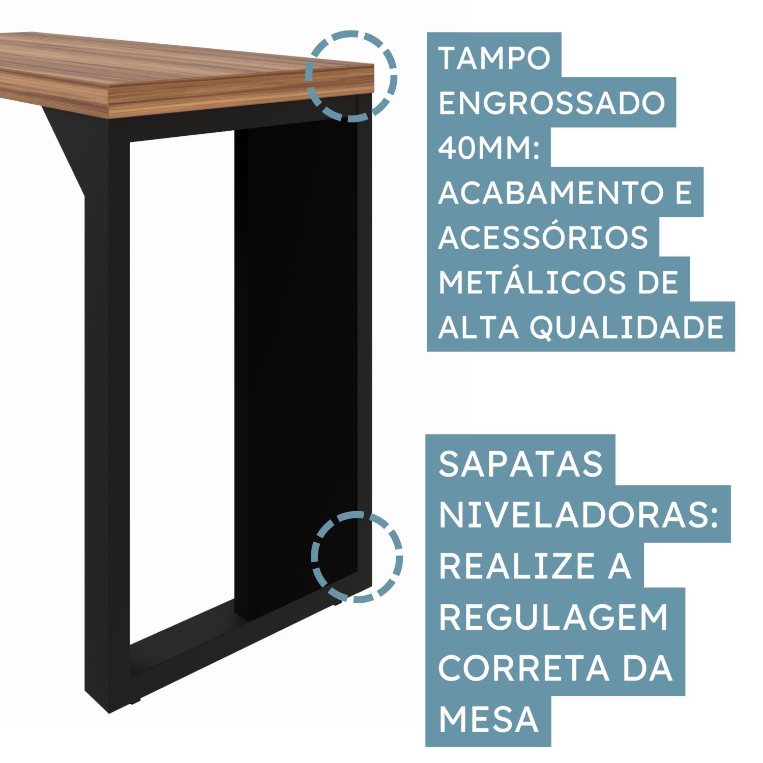 Mesa Auxiliar Direita/esquerda– Pé Quadro 90x45x73,5cm - 11