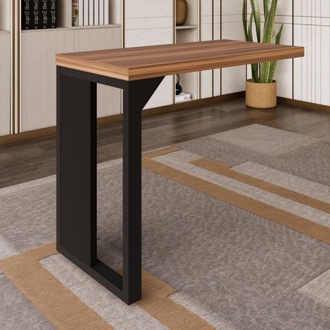 Mesa Auxiliar Direita e Esquerda Pé Quadro 90x45x73cm 90cm Marrom e Preto Yescasa