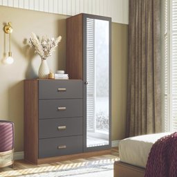 Cômoda Gaveteiro Organizador Quarto Dormitório Escritório Estilo 1.4 Marrom Madeira Cinza - 1