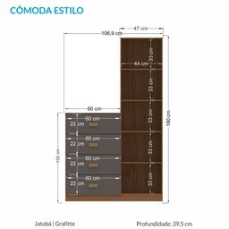 Cômoda Gaveteiro Organizador Quarto Dormitório Escritório Estilo 1.4 Marrom Madeira Cinza - 4