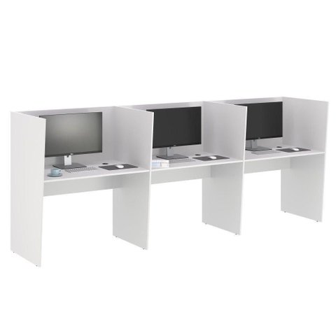 Mesa de Trabalho Call Center 3 Lugares Tripla Fechada - Branco Branco