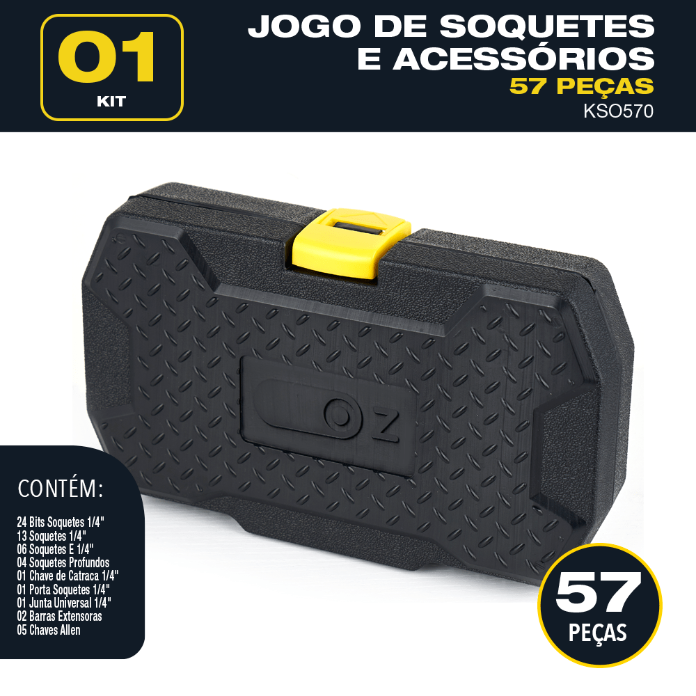 Kit Jogo Soquetes Chave Catraca 1/4 Allen 57 Peças Completo - 6