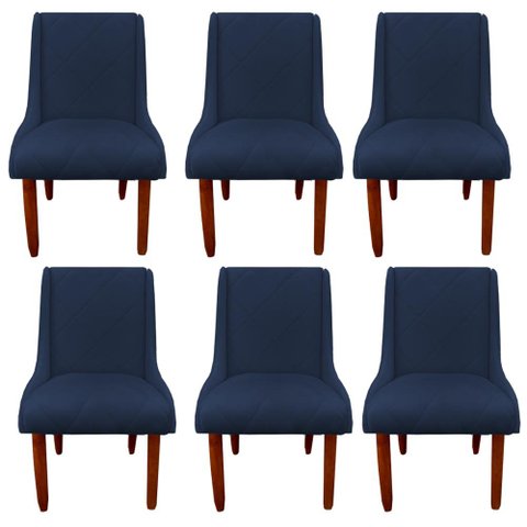 Kit 06 Cadeiras Para Sala de Jantar Lizz Pés Palito Veludo Azul Marinho D'Classe Decor