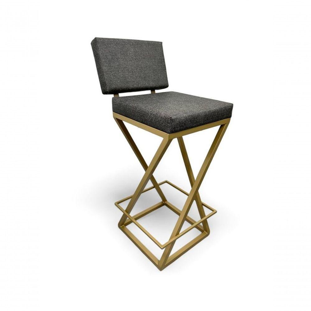 Banqueta Zênite com Encosto Estofada Metalon Dourado Cinza - 75cm - 3