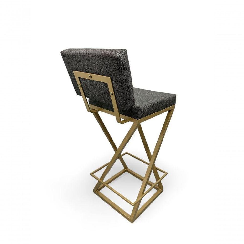 Banqueta Zênite com Encosto Estofada Metalon Dourado Cinza - 75cm - 2