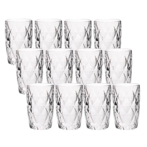Jogo 12 Copos de Vidro Diamond Diamante Transparente Resistente 400ml em Casa Tem