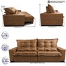 Sofá de Couro Legítimo Retrátil e Reclinável 2,35m Cama Inbox Toro softgel d40 Mel - 2