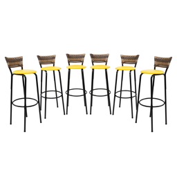 Kit 6 Banquetas 80cm para Balcão Ilha Bancada Área Gourmet Encosto em Junco Banco Itagold - 1