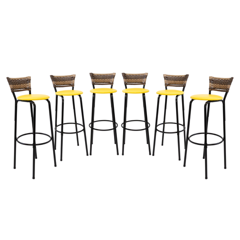 Kit 6 Banquetas 80cm para Balcão Ilha Bancada Área Gourmet Encosto em Junco Banco Itagold