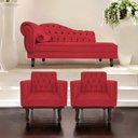Ver imagem 3 de Kit Diva Recamier Juliana 160cm Lado Direito e 02 Poltronas Classic Suede Vermelho - Amarena Móveis