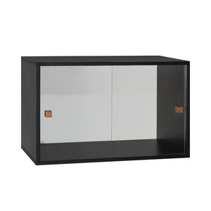 Armário Kit 64 Preto com Portas de Correr Acrílico e Puxador Montante Natural