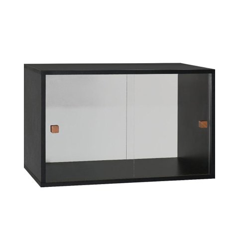 Armário Kit 64 Preto com Portas de Correr Acrílico e Puxador Montante Natural
