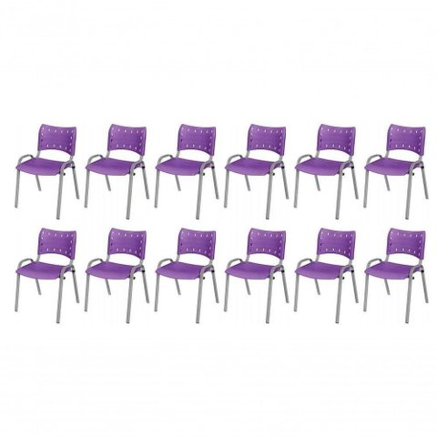 Cadeira Iso Base Cinza , Escritório Violeta Kit 12 Un