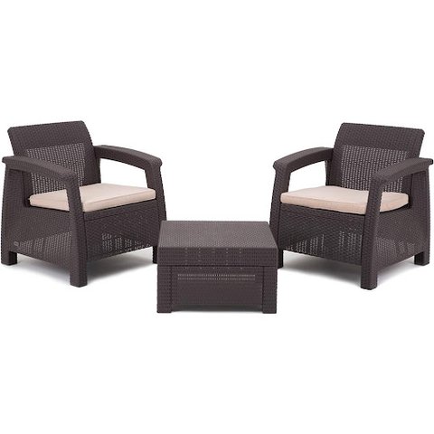 Conjunto Móveis Jardim Corfu Balcony Set Marrom Keter 17194274