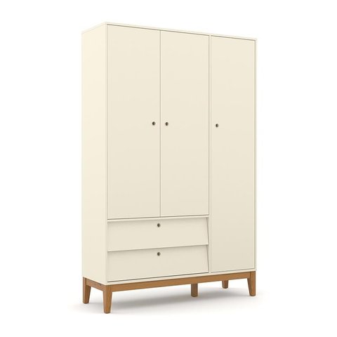 Guarda Roupa Infantil 3 Portas e 2 Gavetas Unique Off White/Eco Wood - Matic Móveis
