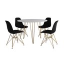 Ver imagem 2 de Mesa Jantar Redonda 110cm Branca Clips 3 Pés com 4 Cadeiras Eames Eiffel Pretas Base Dourada