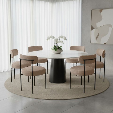 Cadeira Sala de Jantar Margara Kit 6 em Aço Preto Bouclê Ted D03 - D'Rossi