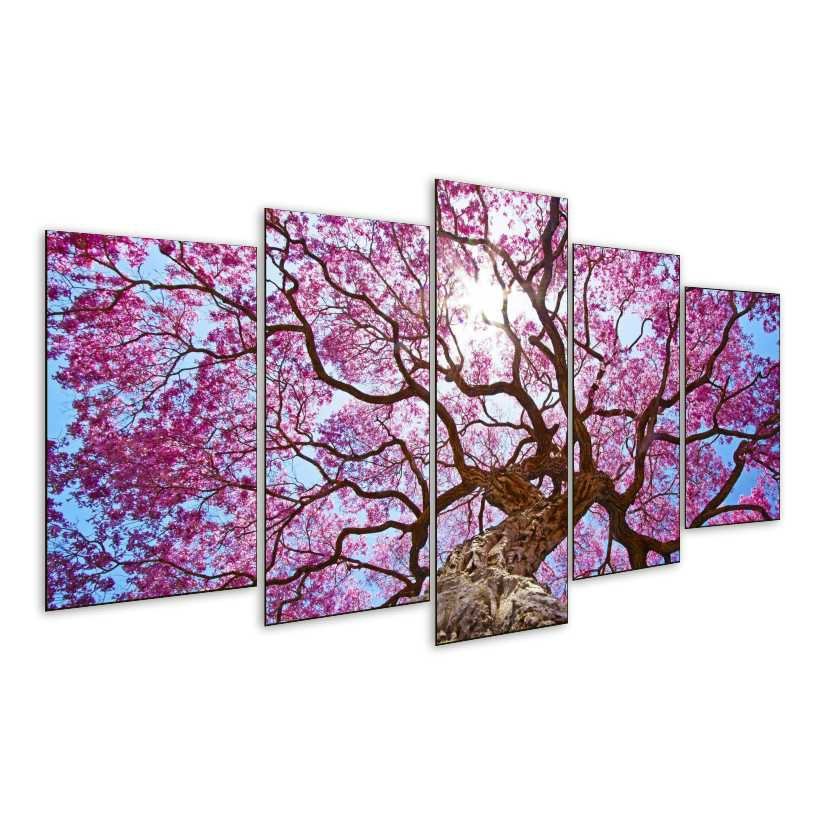 Quadro 5 Peças Cerejeira Árvore Rosa Flor Plantas Mosaico