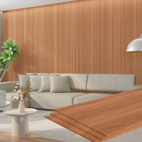 Painel Ripado Canelado/ondulado Louro Freijo 2750 X 445 X 9mm - Caixa com 4 Painéis = 5m2