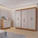 Ver imagem 1 de Conjunto de Quarto com 1 Guarda-Roupa e 1 Cômoda Marrom/Freijo/Off White