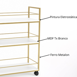 Carrinho de Bebidas Barzinho Adega Estilo Industrial Dourado - 4
