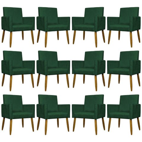 Kit 12 Poltronas Decorativas Mari Pé Palito Castanho - Verde Suede