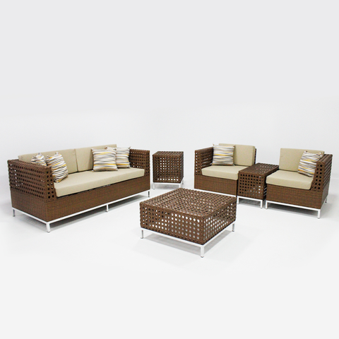 Jogo de Sofá e Poltronas Completo 5 Lugares Tulipa em Fibra Sintética Almofadas Impermeáveis