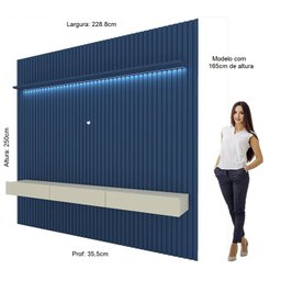 Painel para TV até 90 Polegadas 229x250cm Ripado com LED 3 Gavetas 100% MDF - 4