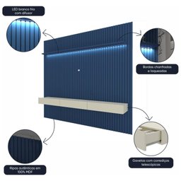 Painel para TV até 90 Polegadas Ripado com LED 3 Gavetas 230cm 100% MDF Nobre - 7