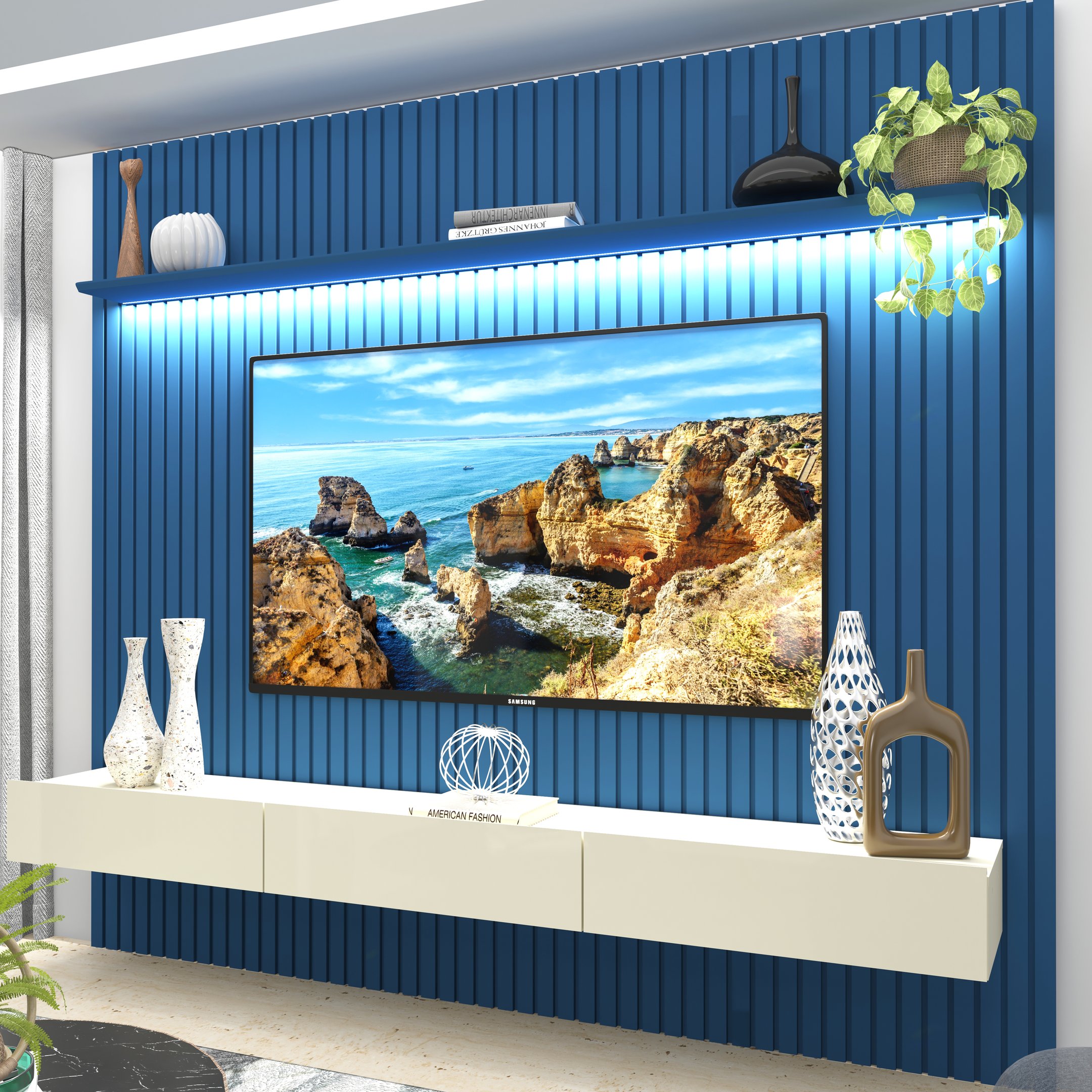 Painel para Tv até 85 Polegadas Ripado com Led Nobre 230cm