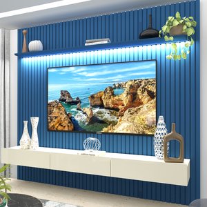Painel para TV até 90 Polegadas 229x250cm Ripado com LED 3 Gavetas 100% MDF