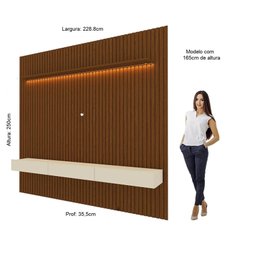 Painel para TV até 90 Polegadas 229x250cm Ripado com LED 3 Gavetas 100% MDF - 4