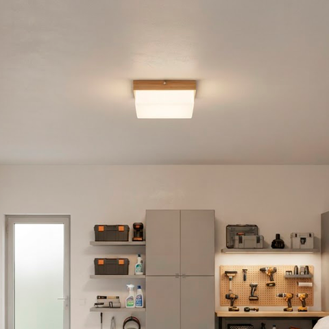 Plafon com MDF Cor Freijó 15x15 Luminária Sobrepor, Marrom Claro 1 Soquete E27