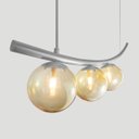 Ver imagem 3 de Lustre Pendente Katana Prata 3 Globos Esfera Vidro Âmbar