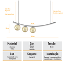Ver imagem 5 de Lustre Pendente Katana Prata 3 Globos Esfera Vidro Âmbar