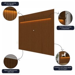 Painel para TV até 90 Polegadas Ripado com LED 230cm 100% MDF Nobre - 6