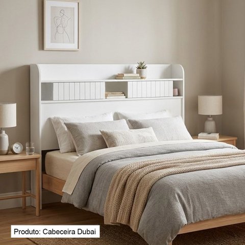 Cabeceira Dubai Queen em Madeira Maciça com Espaço Organizador Design Moderno Branco