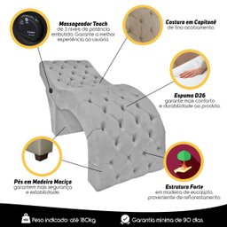 Maca Estofada com Massageador para Estética Design Cílios Veludo Cinza Claro SOFA STORE - 4