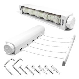 Varal Retratil de Parede 6 Ganchos 5 Cordas Ajustavel Extensivel Secador de Roupa Lavanderia Casa Ap - 4