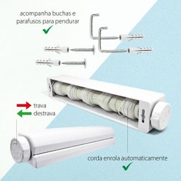 Varal Retratil de Parede 6 Ganchos 5 Cordas Ajustavel Extensivel Secador de Roupa Lavanderia Casa Ap - 6