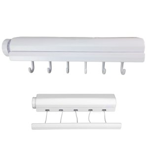 Varal Retratil de Parede 6 Ganchos 5 Cordas Ajustavel Extensivel Secador de Roupa Lavanderia Casa Ap