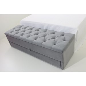 Puff Baú com Gaveta 120x40x45cm Cor Cinza Médio no Tecido Veludo Liso (guarda Volume)