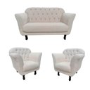 Ver imagem 3 de Kit Namoradeira + 2 Poltronas Decorativa Dália Linho Bege Pés Madeira